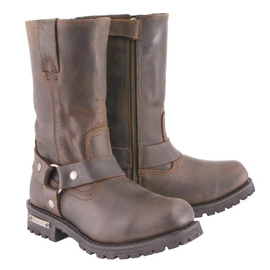 Milwaukee Leather MBM9062 Men's Classic 11-Inch Dark Brown Harness Square Toe Motorcycle Boots