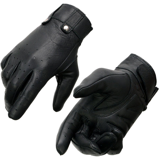 Milwaukee Leather MG7710 Women's Black Perforated Leather Driving Gloves with Gel Palm