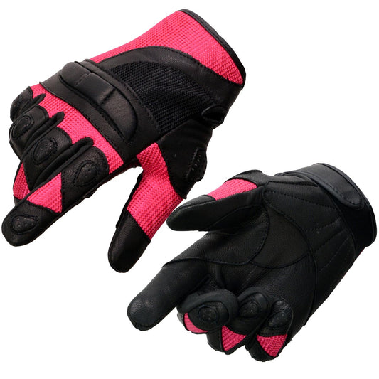 Milwaukee Leather MG7740 Women's Black and Hot Pink Leather with Mesh Racing Gloves