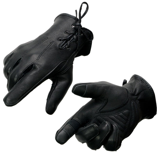 Milwaukee Leather MG7745 Women's 'Laced Wrist' Black Deerskin Leather Gloves with Gel Palms