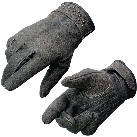 Milwaukee Leather MG7760 Women's Distressed Grey Leather Gloves with Gel Palms