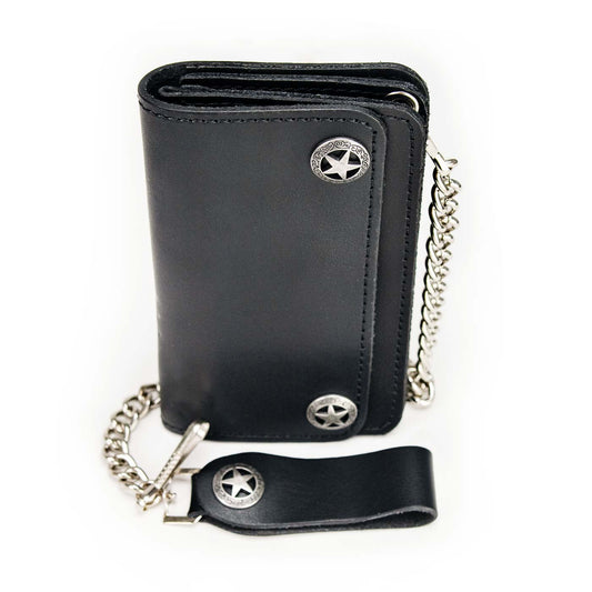 Milwaukee Leather MLW7824 Men's 7" Leather Bi-Fold Biker Wallet w/ Multiple Storage and Swivel Trigger Clip Anti-Theft Stainless Steel Chain