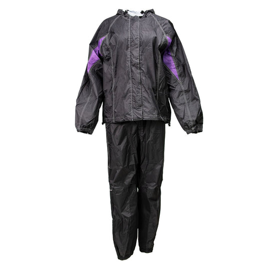 Milwaukee Leather MPL9601 Women's Black and Purple Water Resistant Rain Suit w/ Reflective Material and Hoodie
