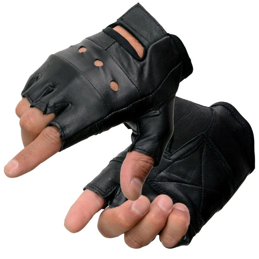 Milwaukee Leather SH216 Men's Black Leather Fingerless Glove with Padded Palm