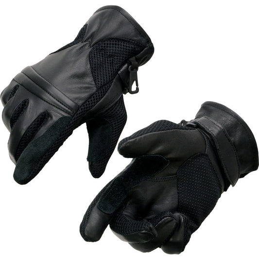 Milwaukee Leather SH296 Men's Black Leather Mesh Racing Motorcycle Riders Gloves w/ Padded Knuckle