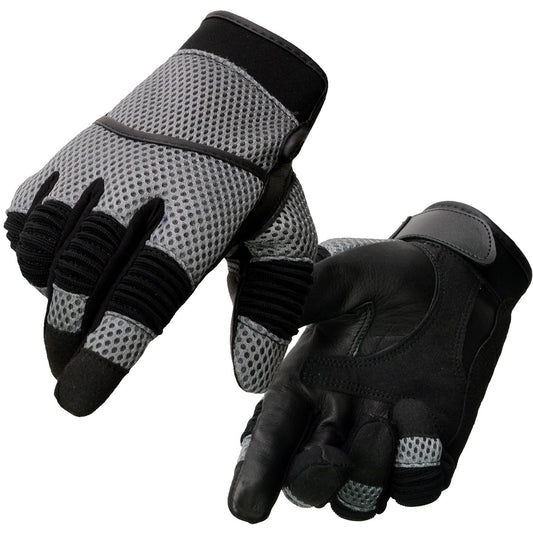 Milwaukee Leather SH791 Men's Black with Grey Mesh and Leather Racing Gloves