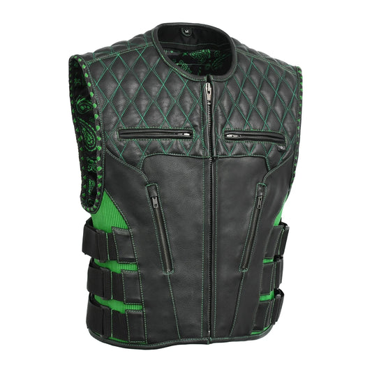 Tactical Emerald Men’s Motorcycle Leather Vest