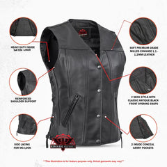 Ella Women's leather motorcycle vest - Black