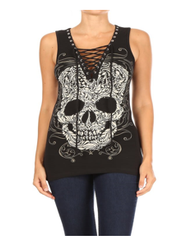 Women's Black Baroque Skull Graphic Tank Top