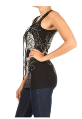 Women's Black Baroque Skull Graphic Tank Top