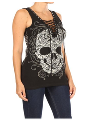 Women's Black Baroque Skull Graphic Tank Top