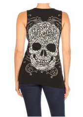 Women's Black Baroque Skull Graphic Tank Top