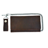Brown Trifold Snap Closure Biker Long Chain Wallet