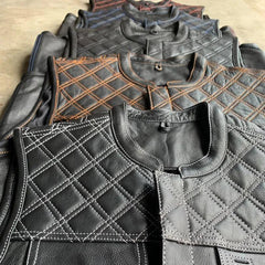 Orange Diamond - Men's Premium Leather Diamond Stitch Club Vest