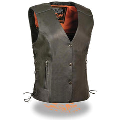 Milwaukee Leather MLL4500 Women's Classic Black Leather V-Neck Motorcycle Rider Vest with Side Laces