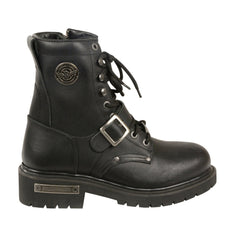 Milwaukee Leather Men's Black Leather Lace-Up Engineer Motorcycle Boots with Buckles and Side Zipper MBM101