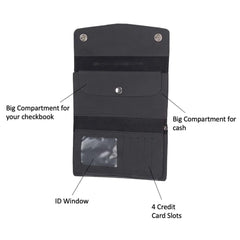 Black Trifold Long Chain Biker Leather Wallet
