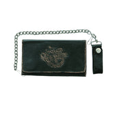 Brown Trifold Long Chain Leather Wallet