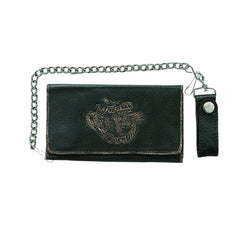 Brown Trifold Long Chain Leather Wallet