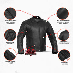 AM Knucklehead Premium Black Men's Leather Motorcycle Jacket