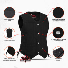 Women's 6 Pocket Denim Utility Vest - Black
