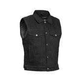 Snap Front Men's Denim Motorcycle Vest - Black