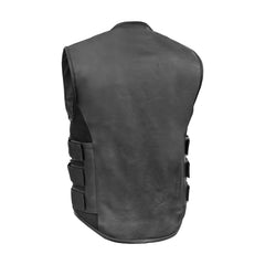 Men's Black Leather SWAT Style Motorcycle Vest