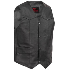 Men's Traditional Leather Motorcycle Vest - Black
