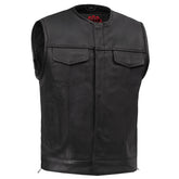 Men's Collarless Perforated Leather Vest - Black