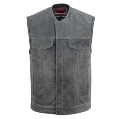 Men's Distressed Gray Cowhide Leather Motorcycle Vest