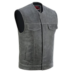 Men's Distressed Gray Cowhide Leather Motorcycle Vest
