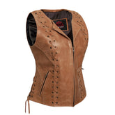 Women's Brown Zippered Vest with Lacing Details