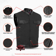 Canvas Material Single Back Panel Concealment Vest with Leather Tr