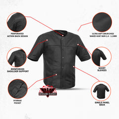 Men's Leather Baseball Motorcycle Shirt - Black