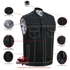 Men's Black Mesh Textile Vest with White Paisley Liner
