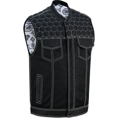 Men's Black Mesh Textile Vest with White Paisley Liner