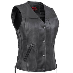 Ella Women's leather motorcycle vest - Black