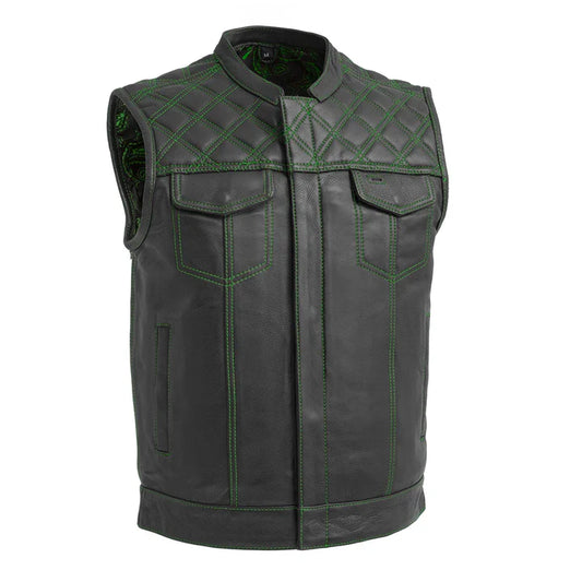 FIM693QLT-BLKGR-Downside Men's Motorcycle Leather Vest