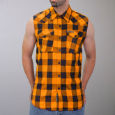 Hot Leathers FLM5003 Men's Black and Orange Sleeveless Cotton Flannel Shirt