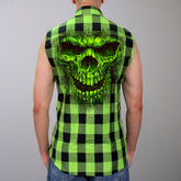 Hot Leathers GMS3492 Men's Black and Green Shredder Skull Sleeveles Flannel Shirt