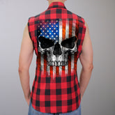 Hot Leathers GMS3491 Men's Black and Red Patriot Skull Sleeveless Flannel Shirt
