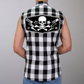 Hot Leathers GMS3490 Men's Black and White Skull Sleeveless Flannel Shirt