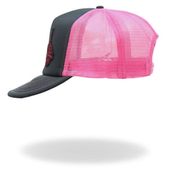 Hot Leathers Pink And Black Trucker Hat Skeleton Finger GSH1053