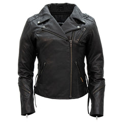 Hot Leathers JKL1027 Ladies Black Lace Detail Carry Conceal Leather Motorcycle Biker Jacket