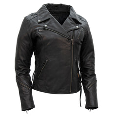 Hot Leathers JKL1027 Ladies Black Lace Detail Carry Conceal Leather Motorcycle Biker Jacket