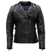 Hot Leathers JKL1032 Ladies Motorcycle Black Leather Biker Jacket with Vented Side Snaps