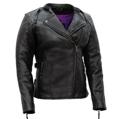 Hot Leathers JKL1032 Ladies Motorcycle Black Leather Biker Jacket with Vented Side Snaps