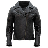 Hot Leathers JKL1034 Ladies Biker Black Leather Motorcycle Jacket with Plaid Flannel Lining