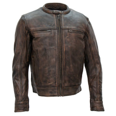 Hot Leathers JKM1019 Men's Distressed Brown Leather Motorcycle Biker Jacket with Gun Pockets