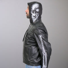 Hot Leathers JKM1031 Men's Biker ‘Skull and Bones’ Leather Motorcycle Jacket with Flannel Lining